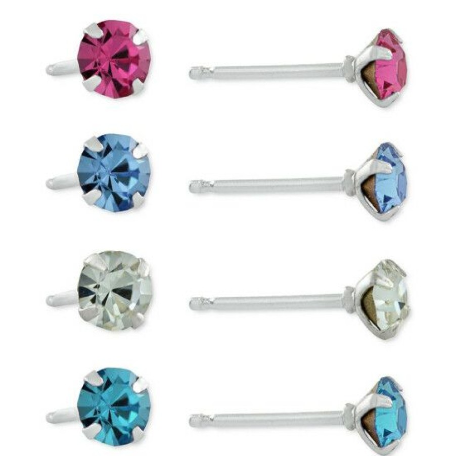 Jewelry & Watches * | Deals Giani Bernini 4-Pc. Set Fine Crystal Stud Earrings In Sterling Silver, Created For Macy'S Multi