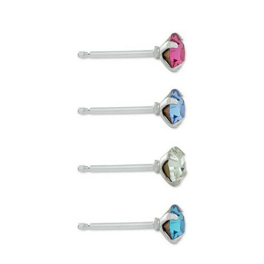 Jewelry & Watches * | Deals Giani Bernini 4-Pc. Set Fine Crystal Stud Earrings In Sterling Silver, Created For Macy'S Multi