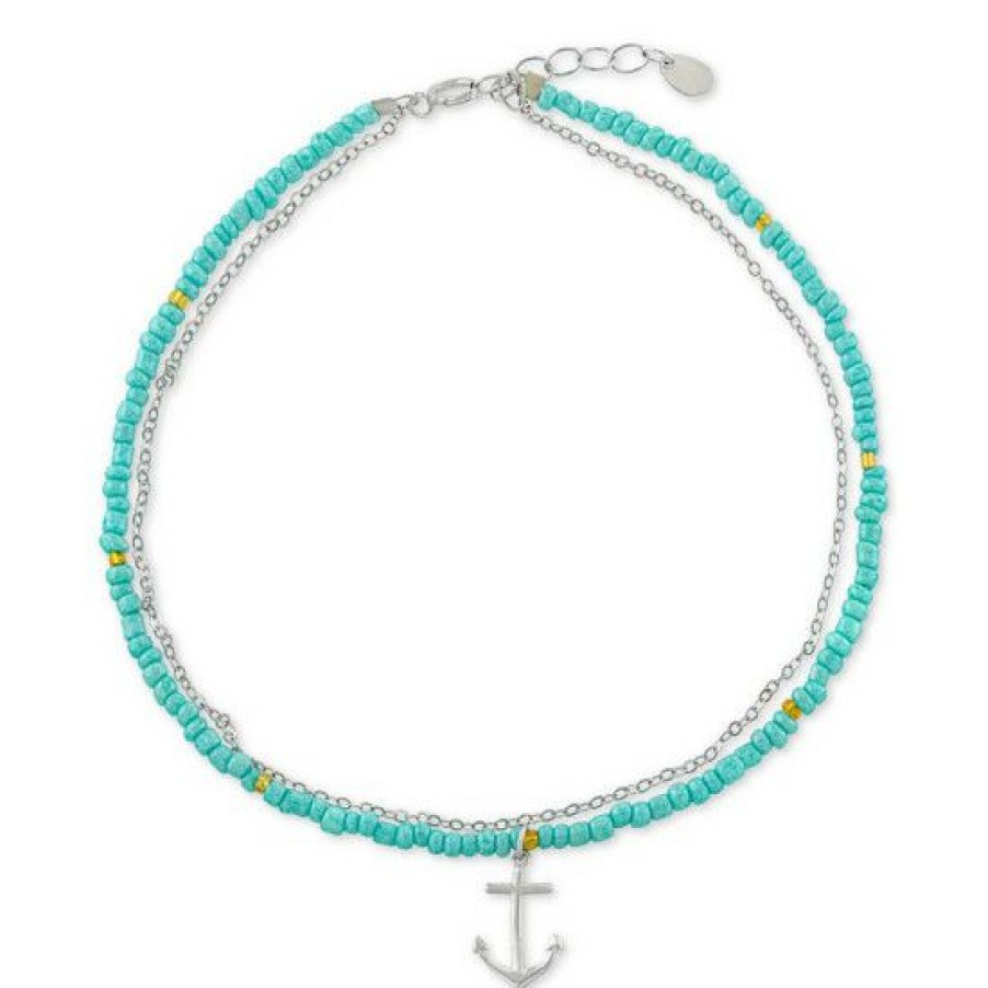 Jewelry & Watches * | Cheapest Giani Bernini Crystal Bead Anchor Charm Layered Ankle Bracelet In Sterling , Created For Macy'S Silver