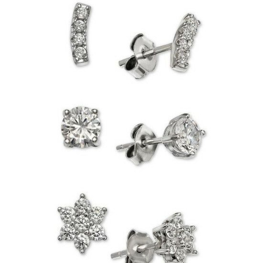 Jewelry & Watches * | Best Pirce Giani Bernini Cubic Zirconia 3-Piece Stud Earring Set In Sterling , Created For Macy'S Silver