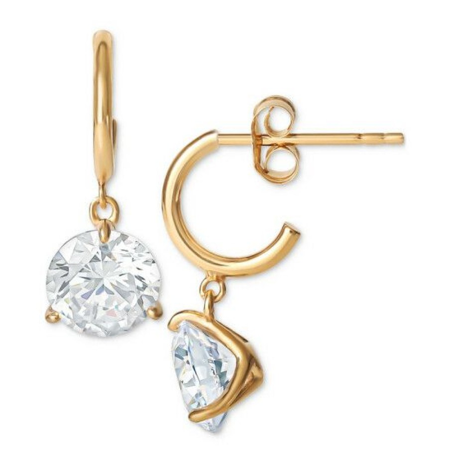 Jewelry & Watches * | Outlet Giani Bernini Cubic Zirconia Solitaire Drop Earrings In 14K Gold-Plated Sterling Silver, Created For Macy'S Gold Over Sterling Silver