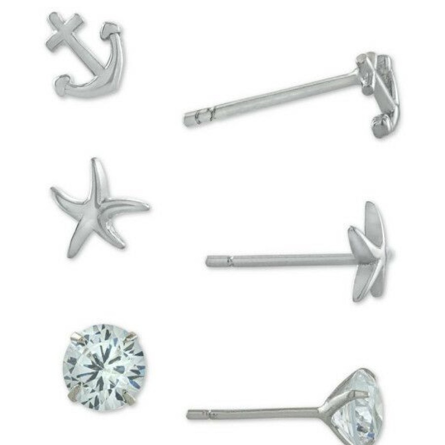 Jewelry & Watches * | Discount Giani Bernini 3-Pc. Set Cubic Zirconia Nautical-Themed Stud Earrings In , Created For Macy'S Sterling Silver