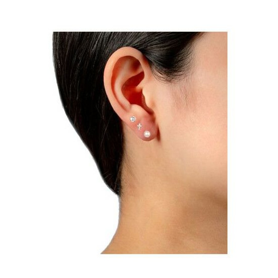 Jewelry & Watches * | Hot Sale Giani Bernini 3-Pc. Cubic Zirconia & Cultured Freshwater Pearl (4Mm) Stud Earrings In , Created For Macy'S Sterling Silver