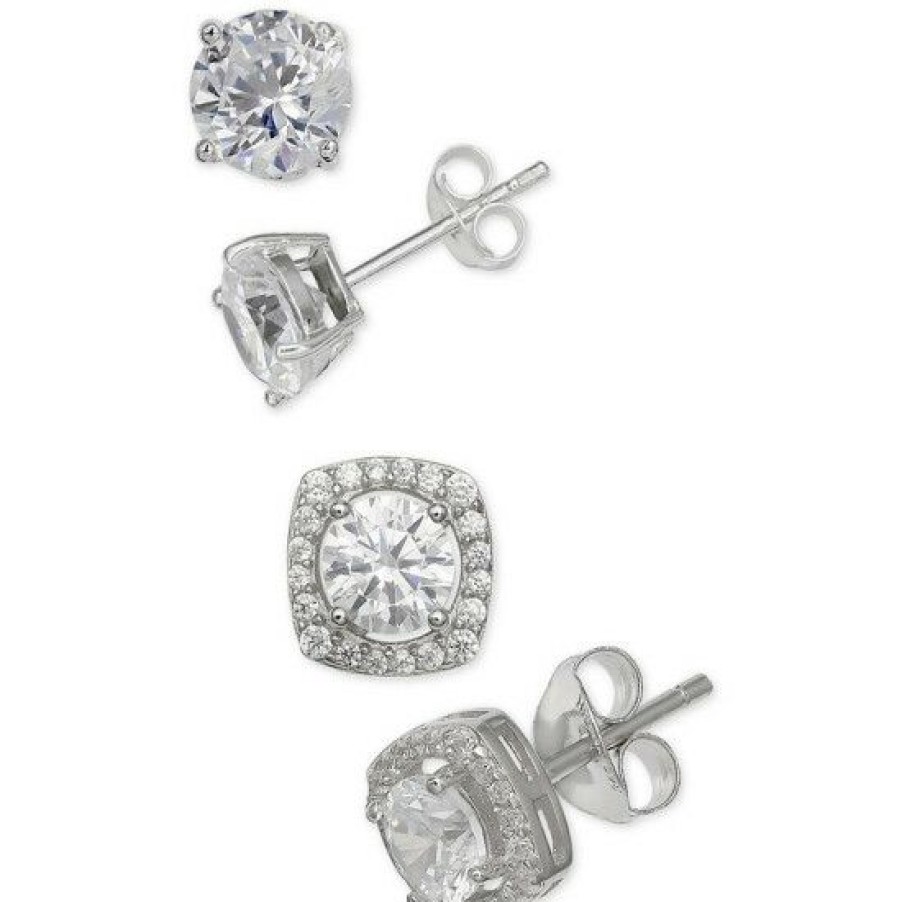 Jewelry & Watches * | Promo Giani Bernini 2-Pc. Set Cubic Zirconia Stud Earrings In Sterling , Created For Macy'S Silver