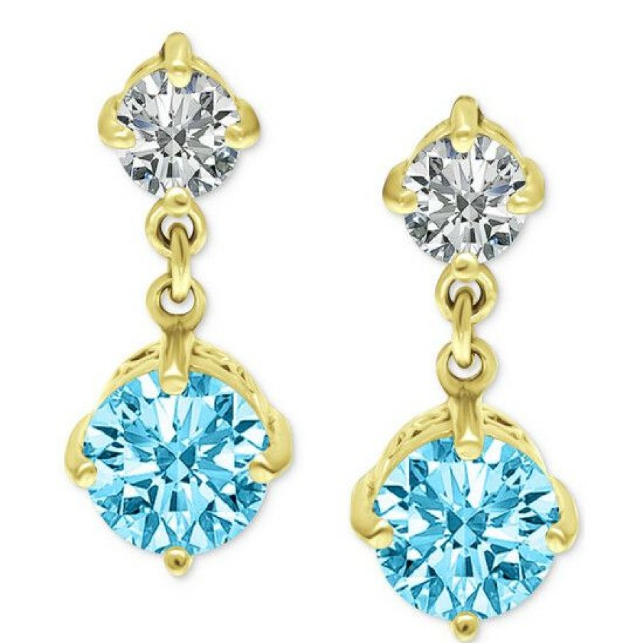 Jewelry & Watches * | Best Sale Giani Bernini Cubic Zirconia Drop Earrings In Gold-Plated Sterling Silver, Created For Macy'S Aqua