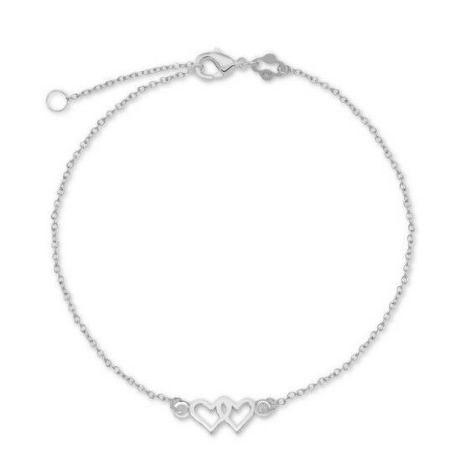 Jewelry & Watches * | Brand New Giani Bernini Double-Heart Chain Ankle Bracelet In Sterling Silver