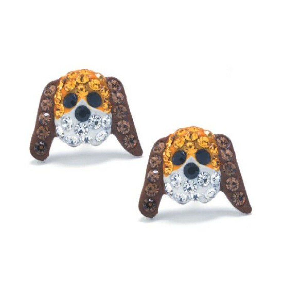 Jewelry & Watches * | New Giani Bernini Brown And White Pave Crystal Dog Face Stud Earrings Set In Sterling Silver White/Brown