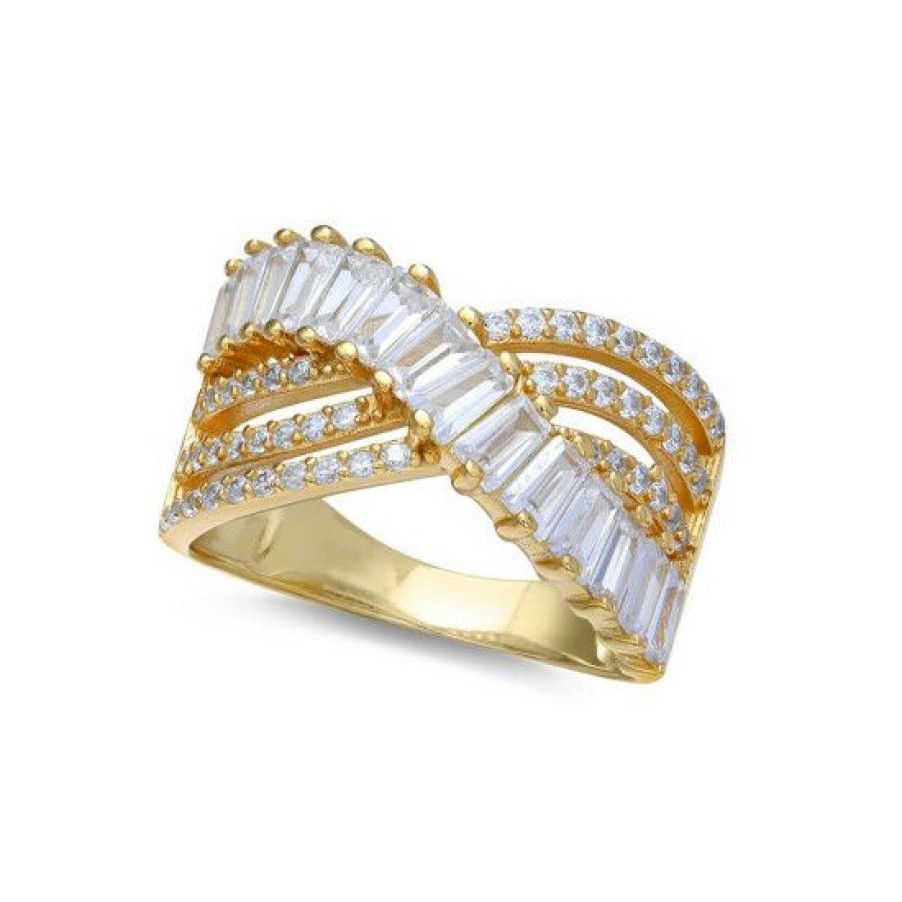 Jewelry & Watches * | Wholesale Giani Bernini Cubic Zirconia Triple Row Baguette & Pave Crossover Ring (3 Ct. T.W.) In Or 18K Gold Over