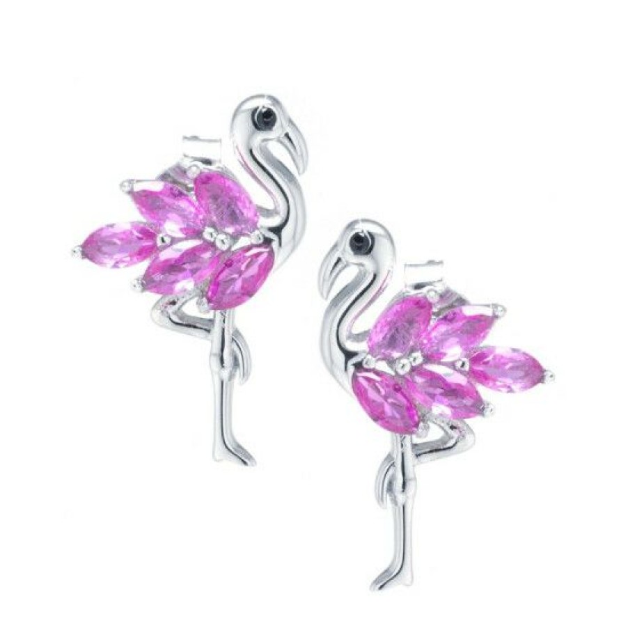 Jewelry & Watches * | Wholesale Giani Bernini Cubic Zirconia Flamingo Earrings In Sterling Silver Pink