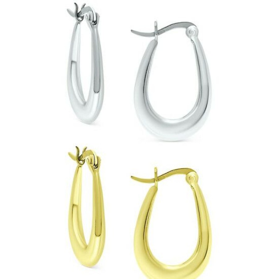 Jewelry & Watches * | Budget Giani Bernini 2-Pc. Set Polished Oval Hoop Earrings In Sterling Silver & 18K Gold-Plate, Created For Macy'S Two-Tone