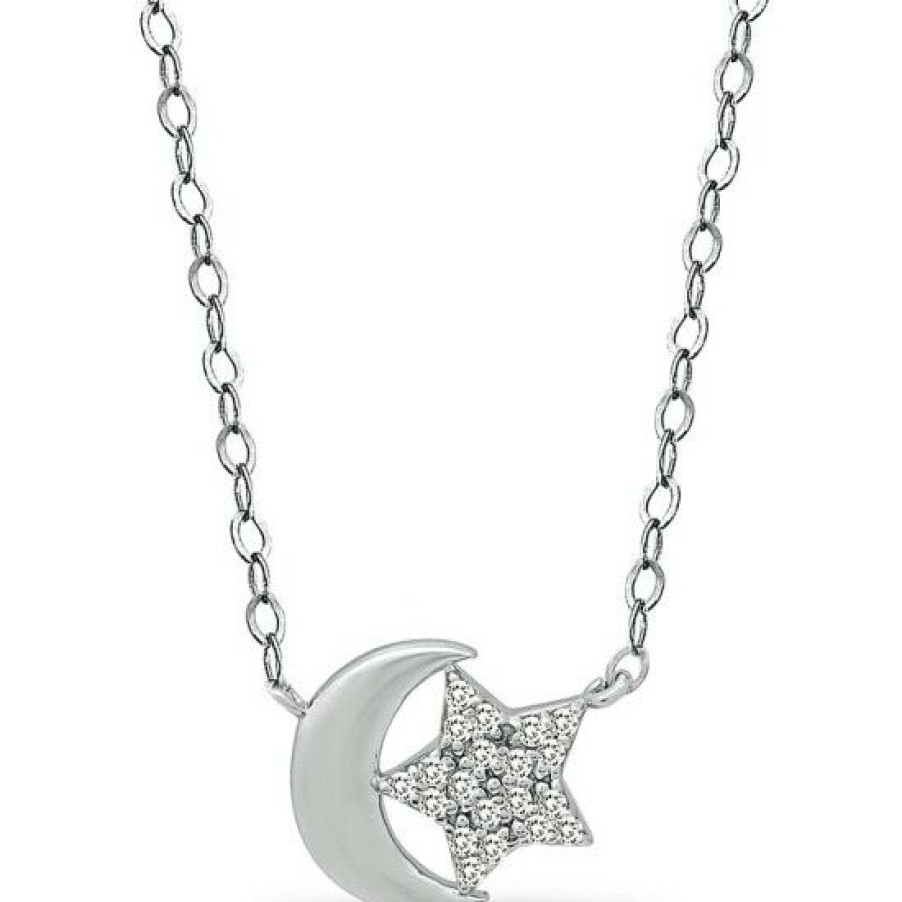 Jewelry & Watches * | Best Deal Giani Bernini Cubic Zirconia Moon & Star Pendant Necklace In Sterling , 16 + 2 Extender, Created For Macy'S Silver