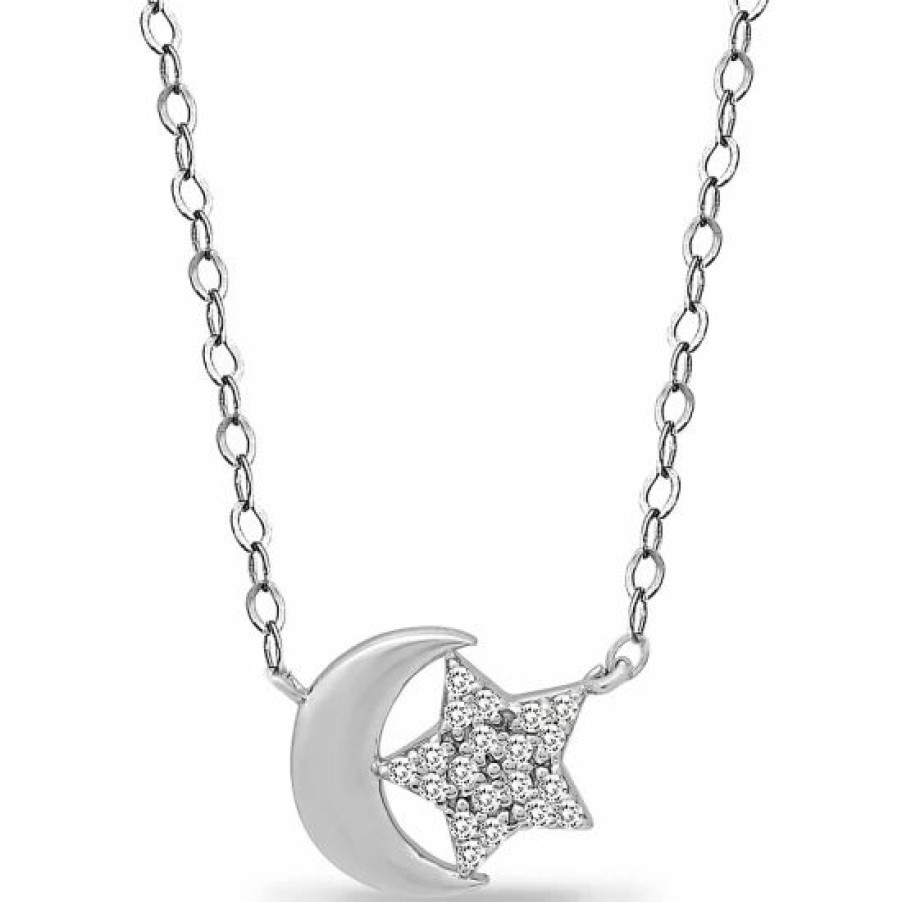 Jewelry & Watches * | Best Deal Giani Bernini Cubic Zirconia Moon & Star Pendant Necklace In Sterling , 16 + 2 Extender, Created For Macy'S Silver