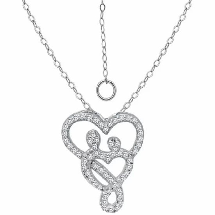 Jewelry & Watches * | Promo Giani Bernini Cubic Zirconia Intertwined Mom & Child Heart Pendant Necklace In Sterling , 16 + 2 Extender, Created For Macy'S Silver