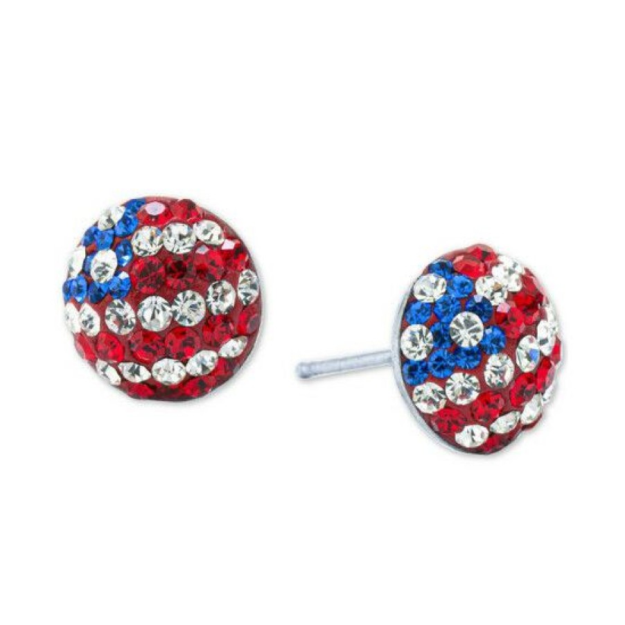 Jewelry & Watches * | Cheapest Giani Bernini Cubic Zirconia Red, White, & Blue Stud Earrings In , Created For Macy'S Sterling Silver