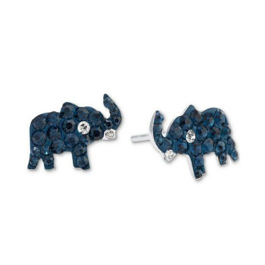 Jewelry & Watches * | Best Sale Giani Bernini Crystal Pave Elephant Stud Earrings In Sterling Silver, Created For Macy'S Dark Blue