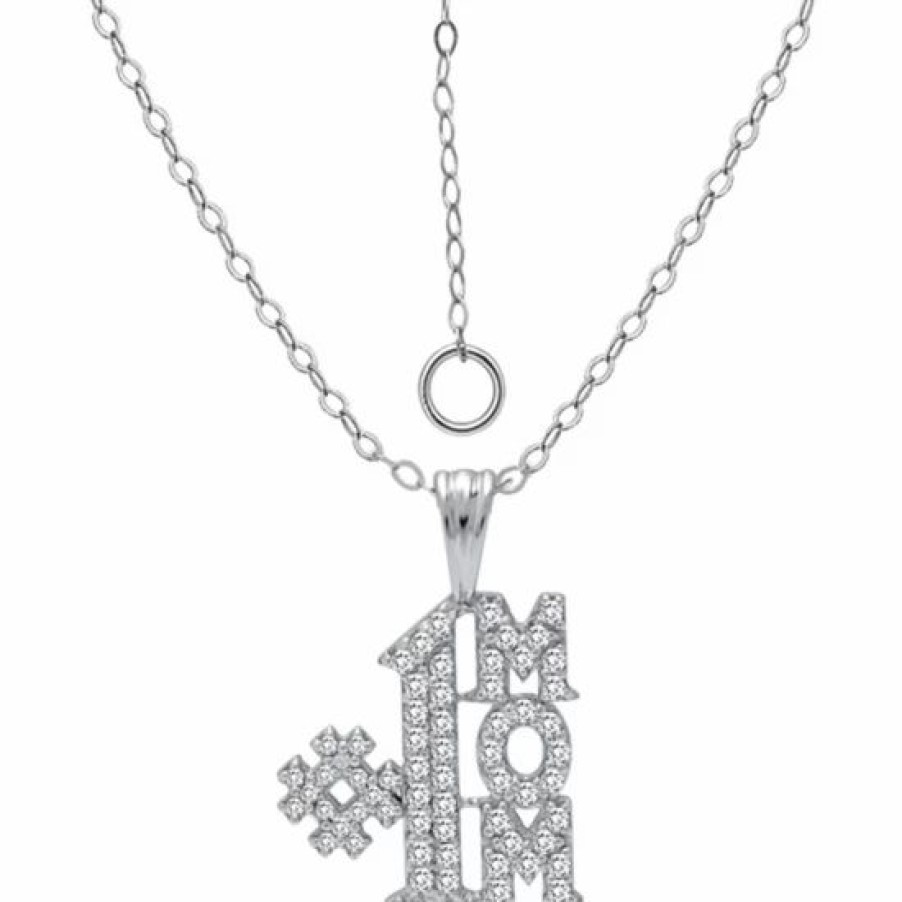 Jewelry & Watches * | New Giani Bernini Cubic Zirconia Pave #1 Mom Pendant Necklace In Sterling , 16 + 2 Extender, Created For Macy'S Silver