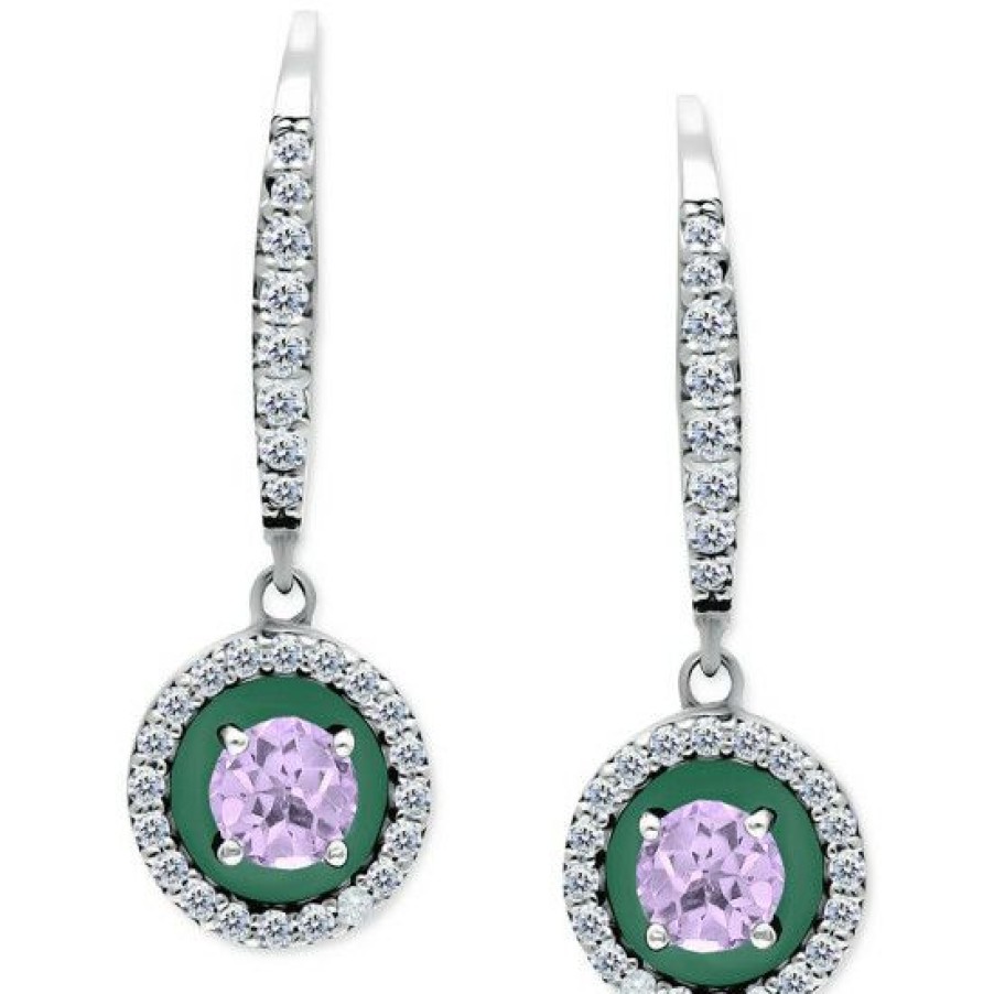 Jewelry & Watches * | Best Reviews Of Giani Bernini Amethyst (1/4 Ct. T.W.), Cubic Zirconia, & Enamel Circle Dangle Hoop Earrings In Sterling Silver (Also In Additional Stones), Created For Macy'S