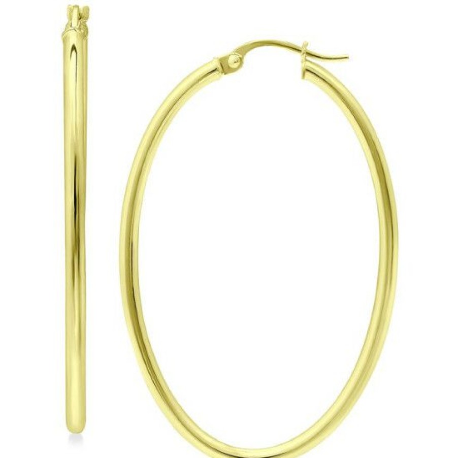 Jewelry & Watches * | Budget Giani Bernini Medium Oval Skinny Hoop Earrings In 18K Gold-Plated Sterling , Or Sterling , 1-5/8, Created For Macy'S