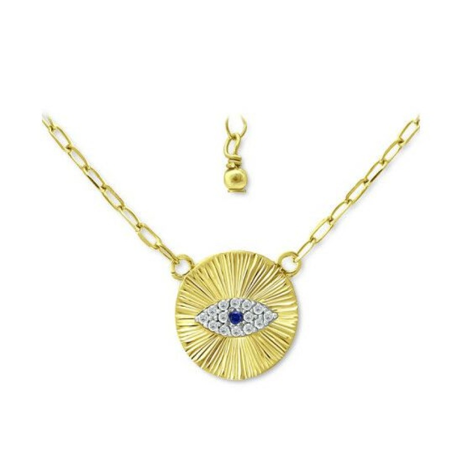 Jewelry & Watches * | Promo Giani Bernini Lab-Created Blue Sapphire & Cubic Zirconia Evil Eye Disc Pendant Necklace, 16 + 2 Extender, Created For Macy'S