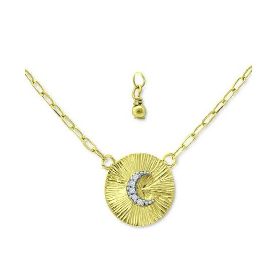 Jewelry & Watches * | Hot Sale Giani Bernini Cubic Zirconia Moon Disc Pendant Necklace, 16 + 2 Extender, Created For Macy'S Gold Over Silver