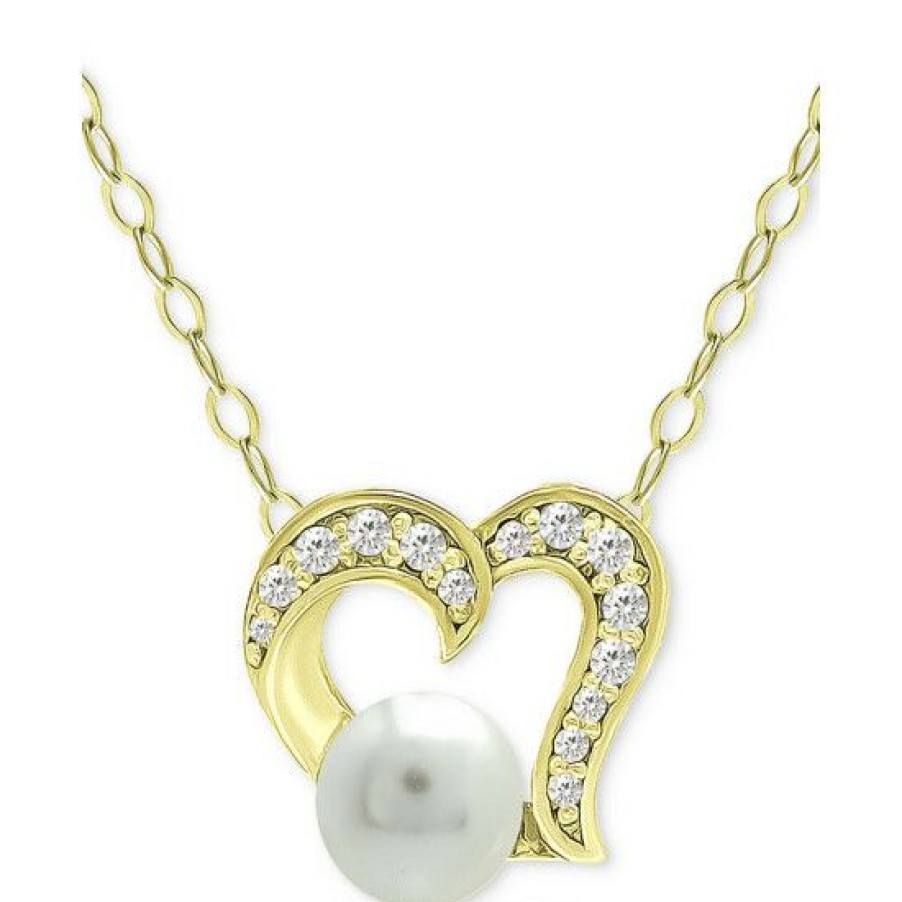 Jewelry & Watches * | Best Reviews Of Giani Bernini Freshwater Pearl (5Mm) & Cubic Zirconia Open Heart Pendant Necklace, 16 + 2 Extender, Created For Macy'S