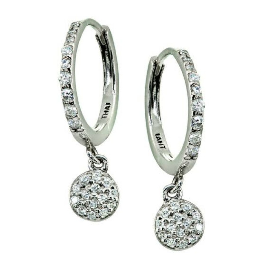 Jewelry & Watches * | Promo Giani Bernini Pave Cubic Zirconia Disc Charm Drop Huggie Hoop Earring In Sterling Silver