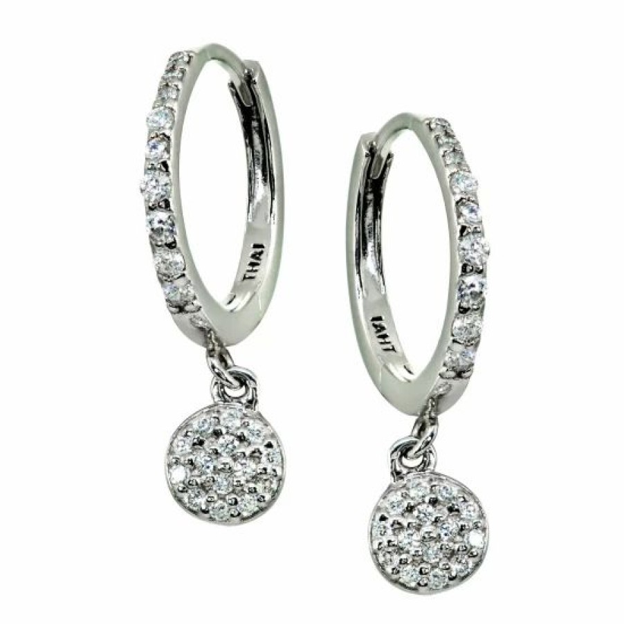 Jewelry & Watches * | Promo Giani Bernini Pave Cubic Zirconia Disc Charm Drop Huggie Hoop Earring In Sterling Silver