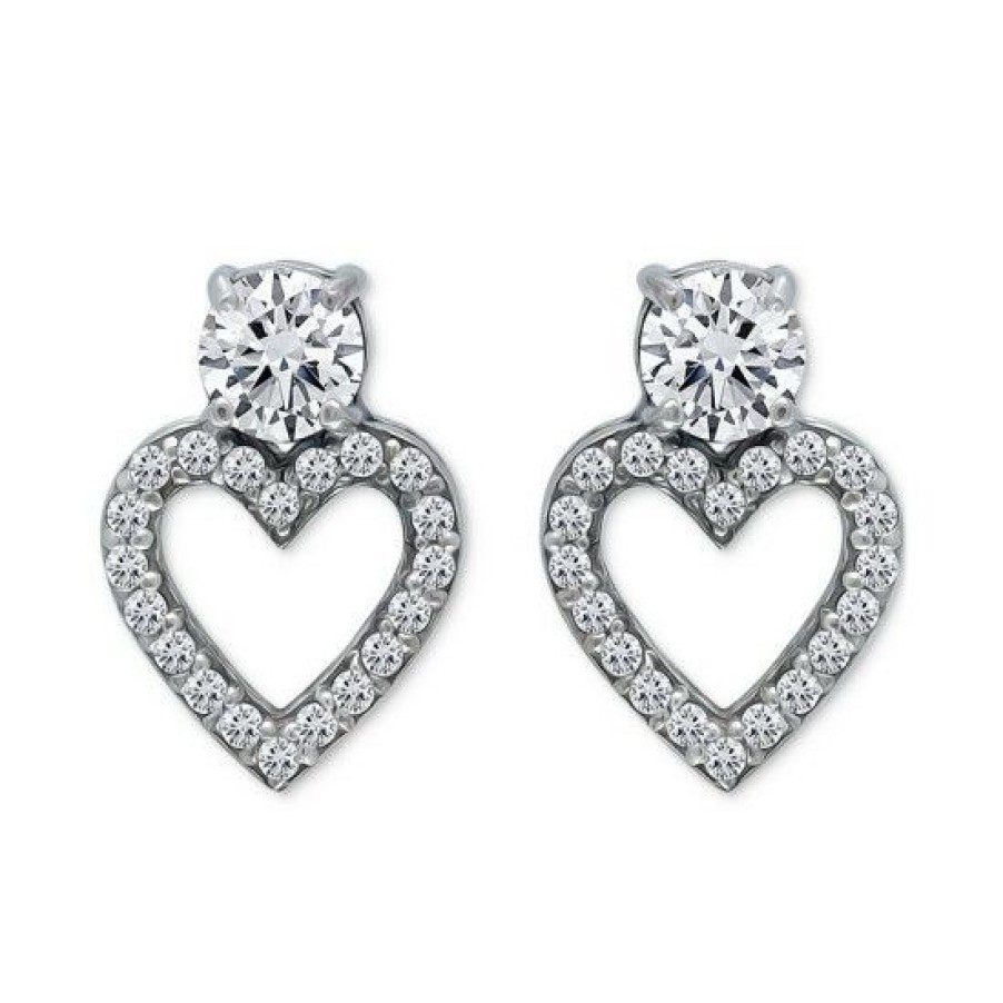 Jewelry & Watches * | Outlet Giani Bernini Cubic Zirconia Heart Stud Earrings In , Created For Macy'S (Also Available In 18K Gold-Plated )