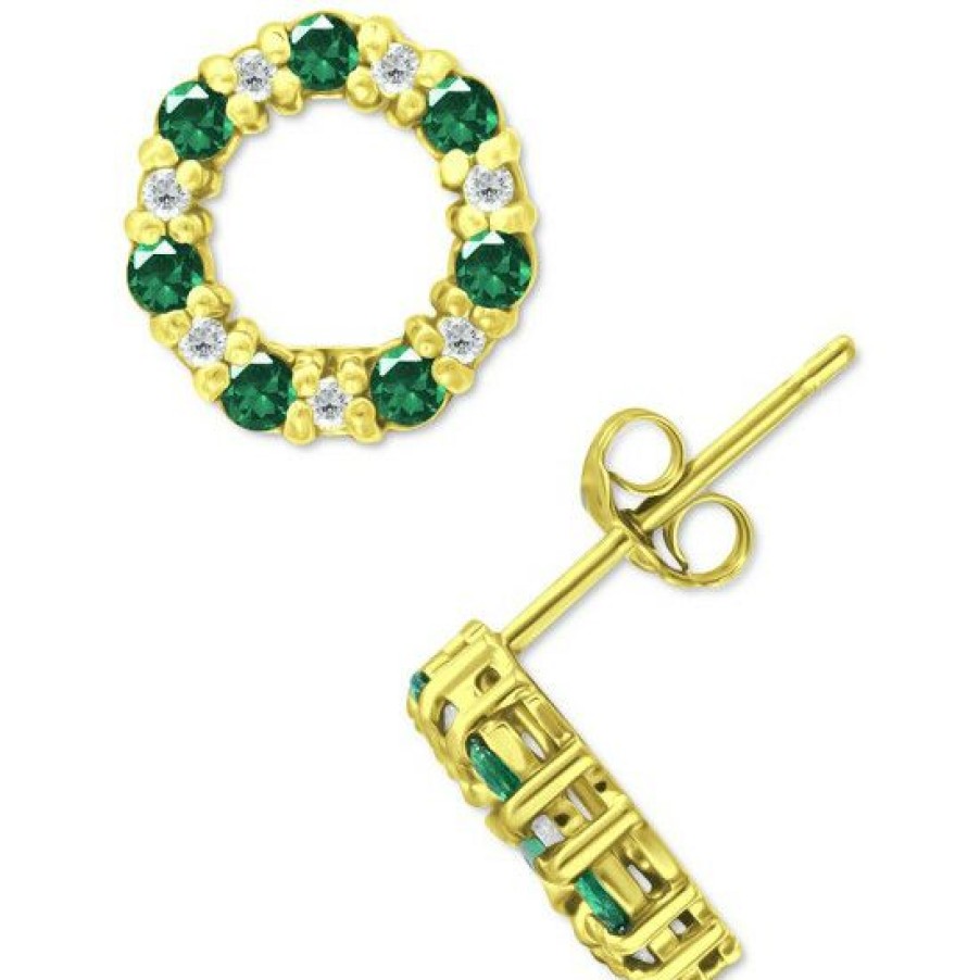 Jewelry & Watches * | Budget Giani Bernini Lab-Created Cubic Zirconia Circle Stud Earrings In 18K Gold-Plated Sterling Silver, Created For Macy'S Green Quartz