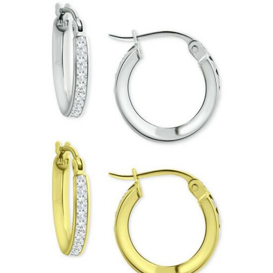 Jewelry & Watches * | Coupon Giani Bernini 2-Pc. Set Cubic Zirconia Small Hoop Earrings In Sterling Silver & 18K Gold-Plated Sterling Silver, 0.5, Created For Macy'S White/Gold