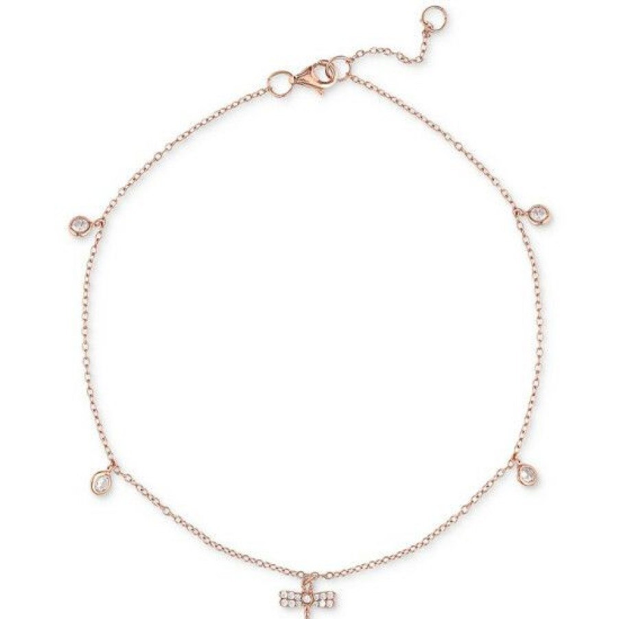 Jewelry & Watches * | Best Reviews Of Giani Bernini Cubic Zirconia Dragonfly & Bezel Ankle Bracelet In 18K Plated Sterling Silver, Created For Macy'S Rose Gold