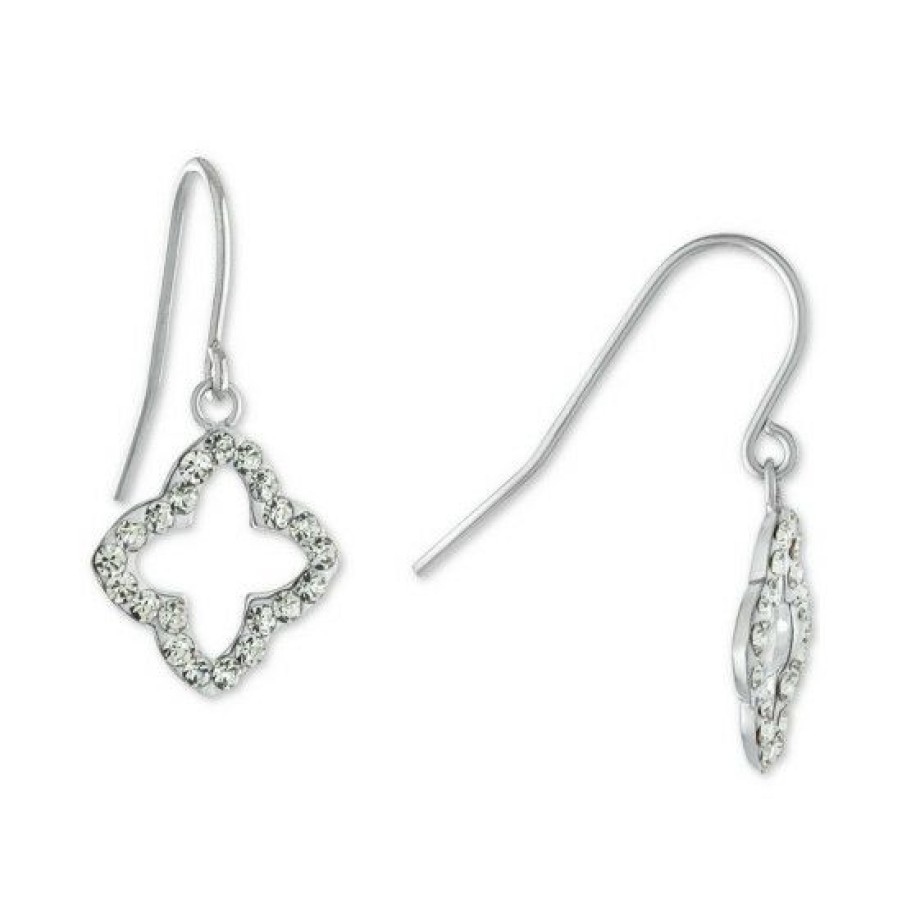 Jewelry & Watches * | Hot Sale Giani Bernini Crystal Quatrefoil Drop Earrings In , Created For Macy'S Sterling Silver