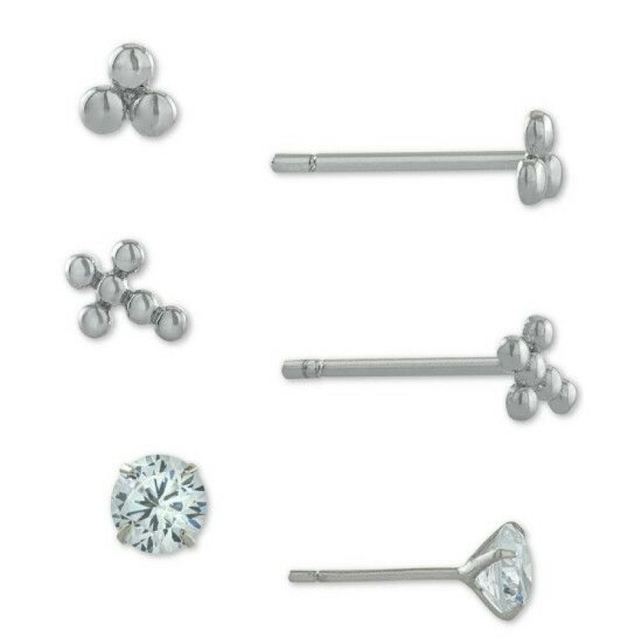 Jewelry & Watches * | Top 10 Giani Bernini 3-Pc. Set Cubic Zirconia Bead Stud Earrings In , Created For Macy'S Sterling Silver