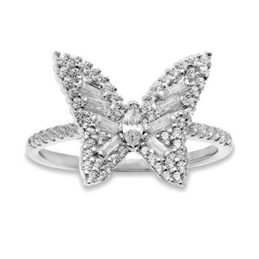 Jewelry & Watches * | Best Sale Giani Bernini Cubic Zirconia Butterfly Statement Ring In Sterling Silver, Created For Macy'S White