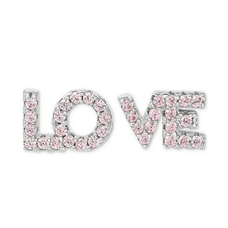 Jewelry & Watches * | Brand New Giani Bernini Pink Cubic Zirconia Love Stud Earrings In , Created For Macy'S Sterling Silver