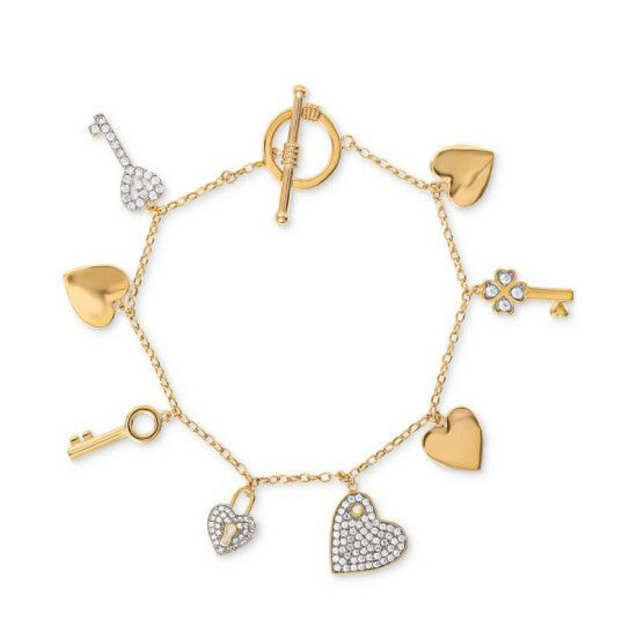 Jewelry & Watches * | Wholesale Giani Bernini Cubic Zirconia Heart & Key Charm Bracelet In Gold-Plated Sterling Silver, Created For Macy'S Gold Over Silver