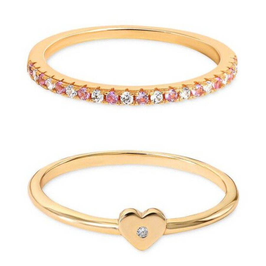 Jewelry & Watches * | Wholesale Giani Bernini 2-Pc. Set Pink & White Cubic Zirconia Heart Stack Rings In Plated Sterling Silver, Created For Macy'S Gold