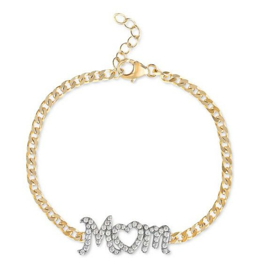 Jewelry & Watches * | Best Deal Giani Bernini Cubic Zirconia Mom Curb Link Chain Bracelet In 18K Gold-Plated Sterling Silver, Created For Macy'S Gold Over Silver