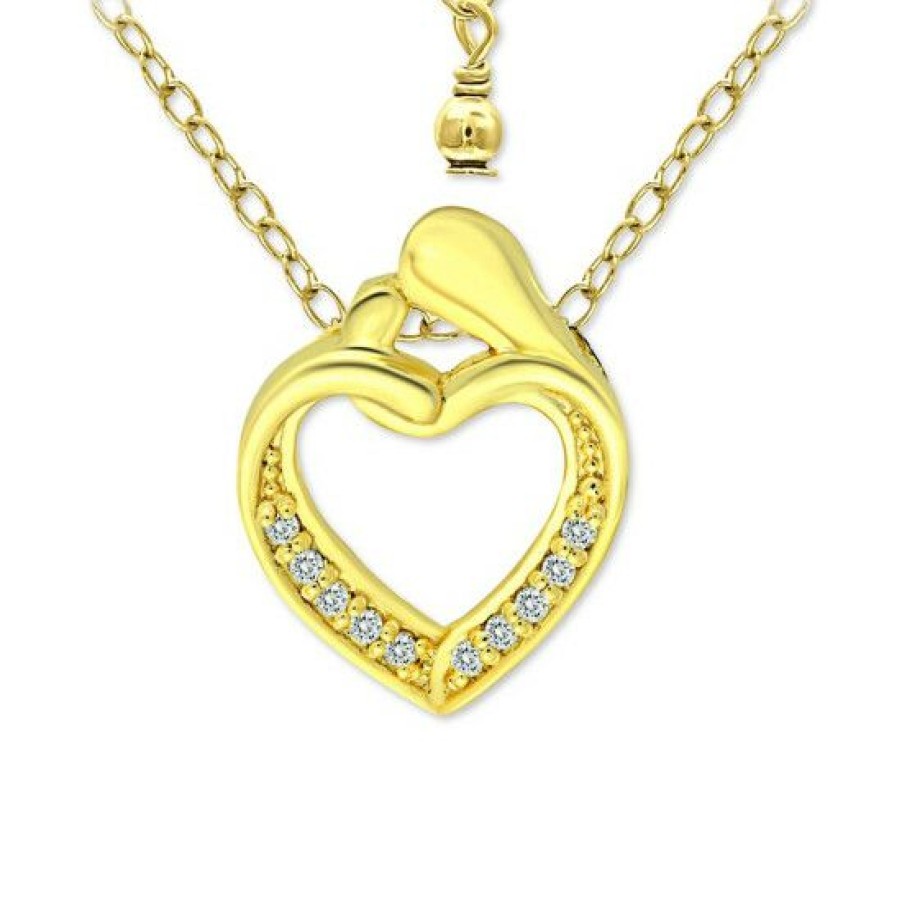 Jewelry & Watches * | Hot Sale Giani Bernini Cubic Zirconia Mother & Child Heart Pendant Necklace In 18K Gold-Plated Sterling And Sterling , 16 + 2 Extender, Created For Macy'S