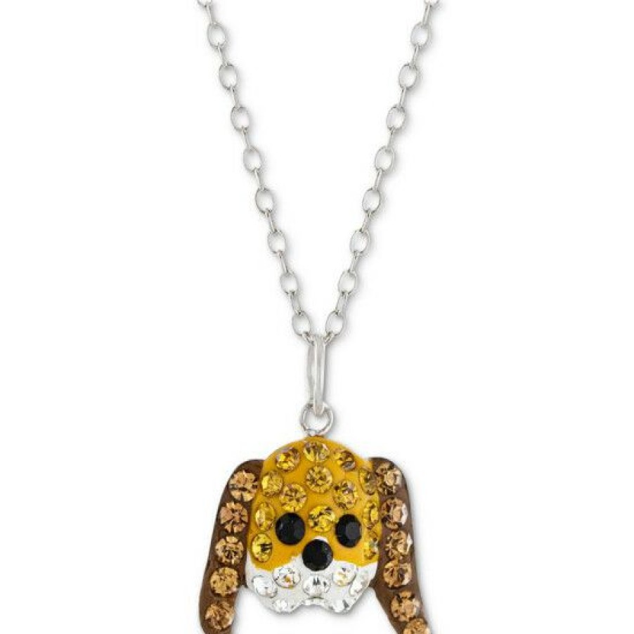 Jewelry & Watches * | Flash Sale Giani Bernini Crystal Dog Face 18 Pendant Necklace In Sterling Silver, Created For Macy'S Brown/White