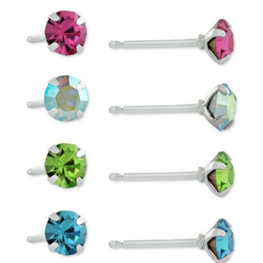 Jewelry & Watches * | Promo Giani Bernini 4-Pc. Set Fine Crystal Stud Earrings In Sterling Silver, Created For Macy'S Multi