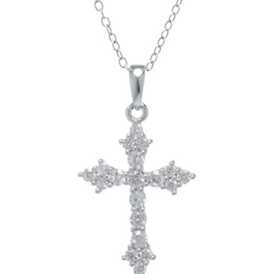 Jewelry & Watches * | Coupon Giani Bernini Cubic Zirconia 18 Cross Pendant Necklace In , Created For Macy'S Sterling Silver