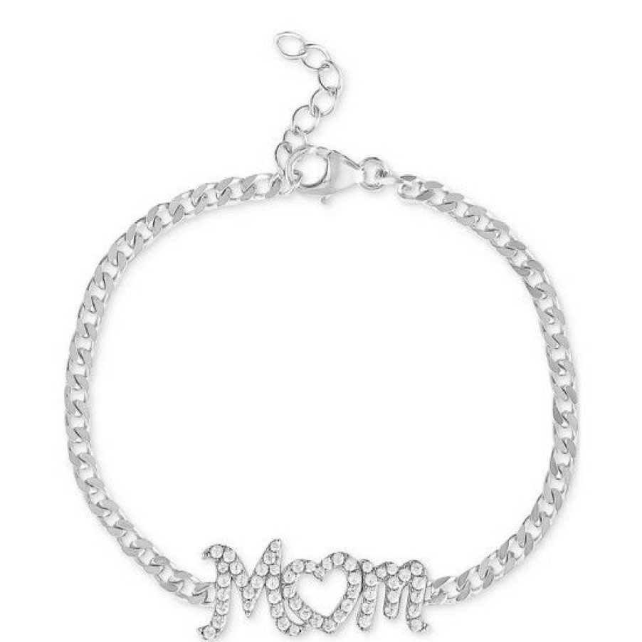 Jewelry & Watches * | Outlet Giani Bernini Cubic Zirconia Mom Curb Link Chain Bracelet In , Created For Macy'S Sterling Silver