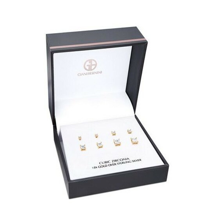 Jewelry & Watches * | Best Sale Giani Bernini 4-Pc. Set Cubic Zirconia Princess Stud Earrings In 18K Plated Sterling Silver, Created For Macy'S Gold