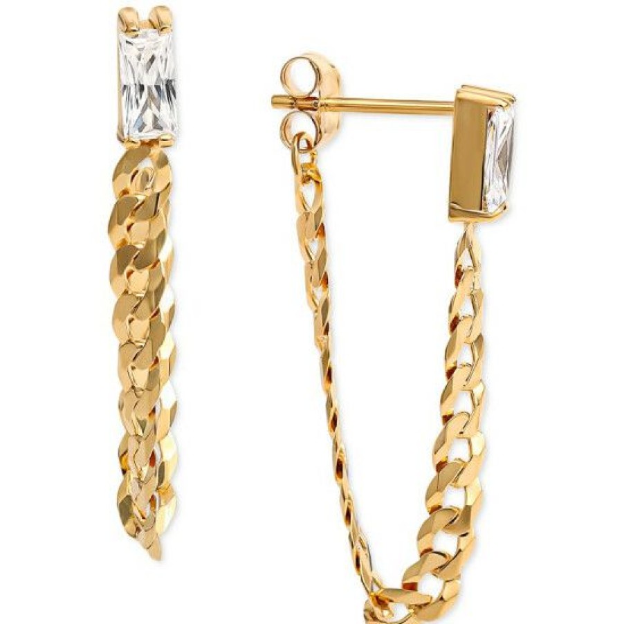 Jewelry & Watches * | Promo Giani Bernini Cubic Zirconia Chain Front & Back Earrings In 18K Plated Sterling Silver, Created For Macy'S Gold