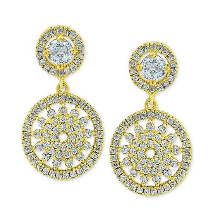 Jewelry & Watches * | Best Sale Giani Bernini Cubic Zirconia Medallion Drop Earrings, Created For Macy'S Gold Over Silver