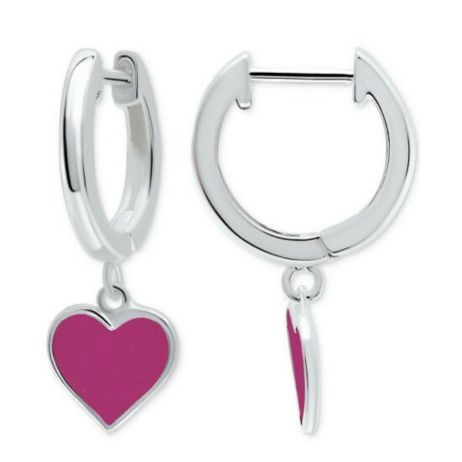 Jewelry & Watches * | Hot Sale Giani Bernini Enamel Heart Dangle Hoop Earrings In , Created For Macy'S Sterling Silver