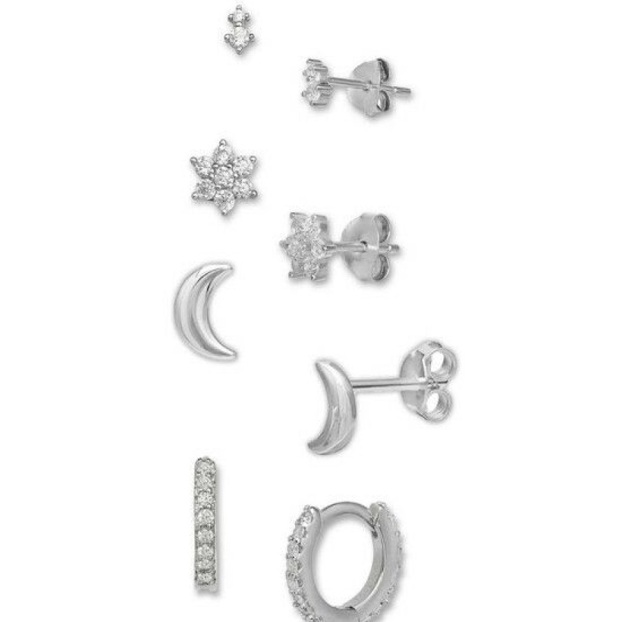 Jewelry & Watches * | New Giani Bernini 4-Pc. Set Cubic Zirconia Stud & Hoop Earrings In , Created For Macys Sterling Silver