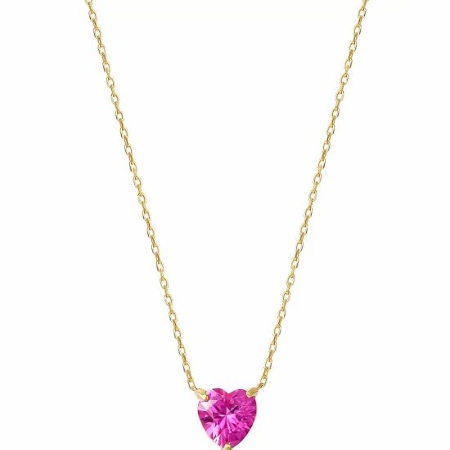 Jewelry & Watches * | Best Deal Giani Bernini Pink Cubic Zirconia Heart Solitaire Pendant Necklace In Plated Sterling Silver, 15 + 2 Extender, Created For Macy'S Gold