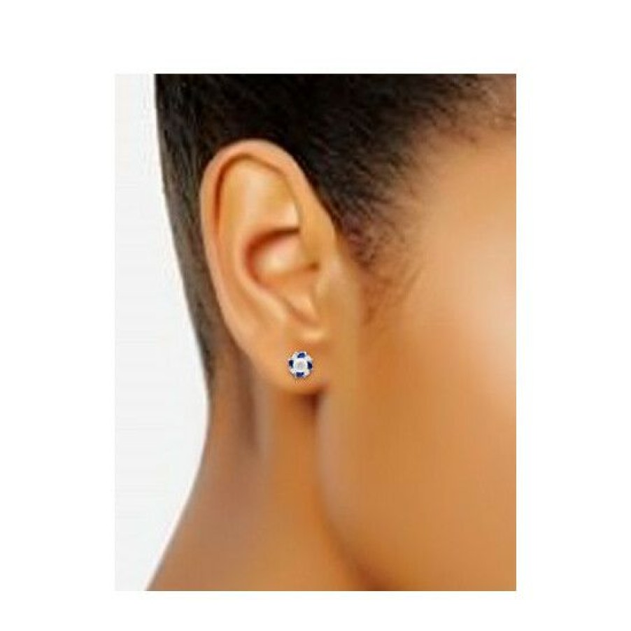 Jewelry & Watches * | Best Deal Giani Bernini Freshwater Pearl (5Mm), Lab-Created Blue Sapphire (1/3 Ct. T.W.), & Cubic Zirconia Halo Stud Earrings In , Created For Macy'S Sterling Silver